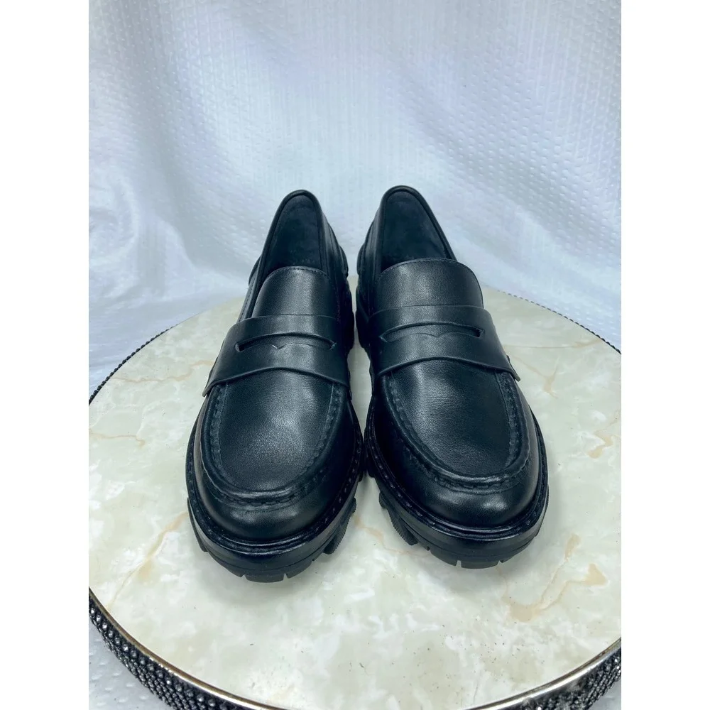 Rag & Bone Corey Chunky Lug Sole Penny Loafers Women 7 Black Leather Comfy Shoes